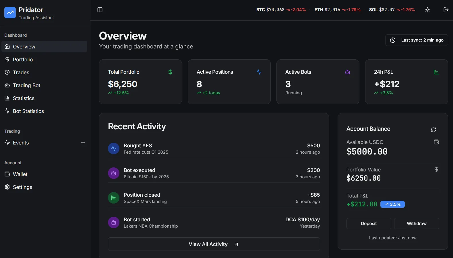 Интерфейс платформы PRIDATOR с дашбордом торговых ботов